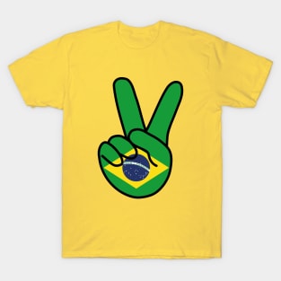 Brazil Flag V Sign T-Shirt